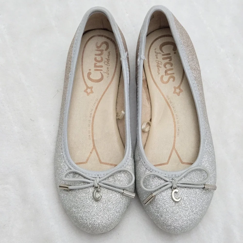 Circus by Sam Edelman Girl Ballerina Flats Silver Gold Glitter‎ Bow Sz 2
